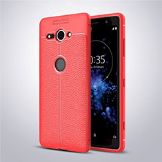 Coque Silicone Gel Motif Cuir Housse Etui pour Sony Xperia XZ2 Compact Rouge
