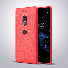 Coque Silicone Gel Motif Cuir Housse Etui pour Sony Xperia XZ2 Rouge