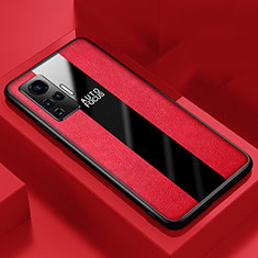 Coque Silicone Gel Motif Cuir Housse Etui pour Vivo X50 Pro 5G Rouge