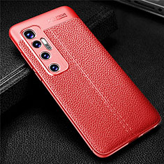 Coque Silicone Gel Motif Cuir Housse Etui pour Xiaomi Mi 10 Ultra Rouge