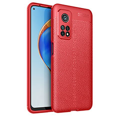 Coque Silicone Gel Motif Cuir Housse Etui pour Xiaomi Mi 10T Pro 5G Rouge