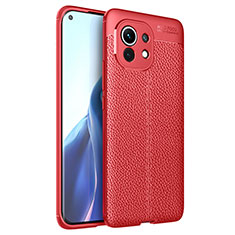 Coque Silicone Gel Motif Cuir Housse Etui pour Xiaomi Mi 11 Lite 4G Rouge