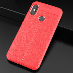 Coque Silicone Gel Motif Cuir Housse Etui pour Xiaomi Mi A2 Lite Rouge