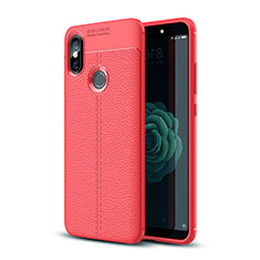 Coque Silicone Gel Motif Cuir Housse Etui pour Xiaomi Mi A2 Rouge