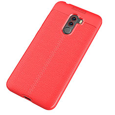 Coque Silicone Gel Motif Cuir Housse Etui pour Xiaomi Pocophone F1 Rouge