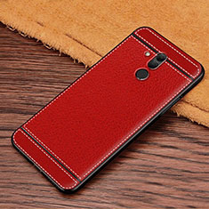 Coque Silicone Gel Motif Cuir Housse Etui S01 pour Huawei Mate 20 Lite Rouge