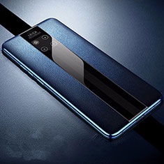 Coque Silicone Gel Motif Cuir Housse Etui S01 pour Huawei Mate 20 Pro Bleu