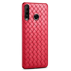 Coque Silicone Gel Motif Cuir Housse Etui S01 pour Huawei P30 Lite New Edition Rouge