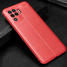 Coque Silicone Gel Motif Cuir Housse Etui S01 pour Oppo F19 Pro Rouge