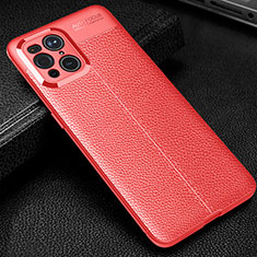 Coque Silicone Gel Motif Cuir Housse Etui S01 pour Oppo Find X3 Pro 5G Rouge