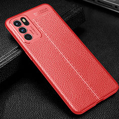 Coque Silicone Gel Motif Cuir Housse Etui S01 pour Oppo Reno6 5G Rouge