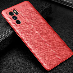 Coque Silicone Gel Motif Cuir Housse Etui S01 pour Oppo Reno6 Pro 5G India Rouge