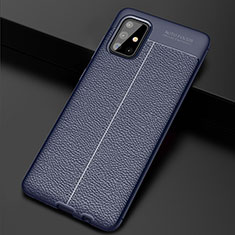 Coque Silicone Gel Motif Cuir Housse Etui S01 pour Samsung Galaxy A71 4G A715 Bleu