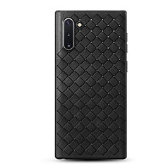 Coque Silicone Gel Motif Cuir Housse Etui S01 pour Samsung Galaxy Note 10 Noir