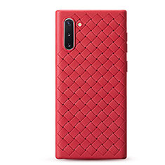 Coque Silicone Gel Motif Cuir Housse Etui S01 pour Samsung Galaxy Note 10 Rouge