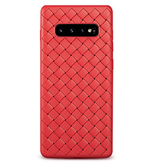 Coque Silicone Gel Motif Cuir Housse Etui S01 pour Samsung Galaxy S10 Plus Rouge