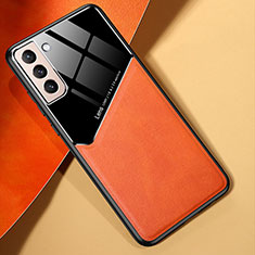 Coque Silicone Gel Motif Cuir Housse Etui S01 pour Samsung Galaxy S21 5G Orange