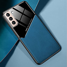 Coque Silicone Gel Motif Cuir Housse Etui S01 pour Samsung Galaxy S21 Plus 5G Bleu