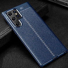 Coque Silicone Gel Motif Cuir Housse Etui S01 pour Samsung Galaxy S21 Ultra 5G Bleu