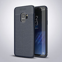 Coque Silicone Gel Motif Cuir Housse Etui S01 pour Samsung Galaxy S9 Bleu