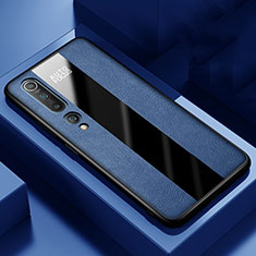 Coque Silicone Gel Motif Cuir Housse Etui S01 pour Xiaomi Mi 10 Bleu