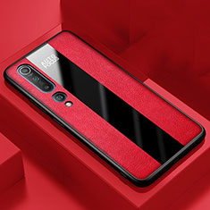 Coque Silicone Gel Motif Cuir Housse Etui S01 pour Xiaomi Mi 10 Rouge