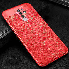Coque Silicone Gel Motif Cuir Housse Etui S01 pour Xiaomi Redmi 9 Prime India Rouge