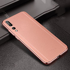 Coque Silicone Gel Motif Cuir Housse Etui S02 pour Huawei P20 Pro Or Rose
