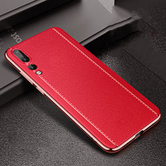Coque Silicone Gel Motif Cuir Housse Etui S02 pour Huawei P20 Pro Rouge