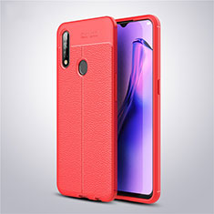 Coque Silicone Gel Motif Cuir Housse Etui S02 pour Oppo A8 Rouge