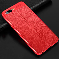 Coque Silicone Gel Motif Cuir Housse Etui S02 pour Oppo AX5 Rouge