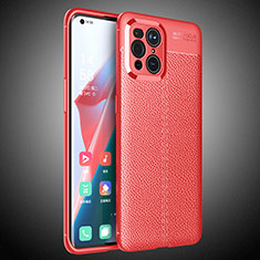 Coque Silicone Gel Motif Cuir Housse Etui S02 pour Oppo Find X3 5G Rouge