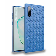 Coque Silicone Gel Motif Cuir Housse Etui S02 pour Samsung Galaxy Note 10 Bleu