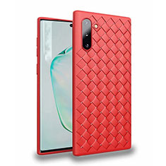 Coque Silicone Gel Motif Cuir Housse Etui S02 pour Samsung Galaxy Note 10 Rouge