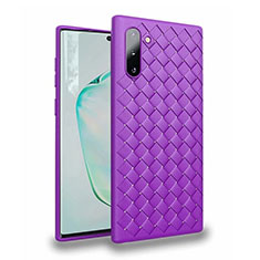 Coque Silicone Gel Motif Cuir Housse Etui S02 pour Samsung Galaxy Note 10 Violet