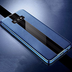 Coque Silicone Gel Motif Cuir Housse Etui S02 pour Samsung Galaxy S10e Bleu
