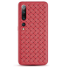 Coque Silicone Gel Motif Cuir Housse Etui S02 pour Xiaomi Mi 10 Pro Rouge