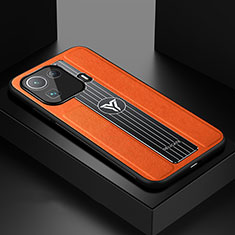 Coque Silicone Gel Motif Cuir Housse Etui S02 pour Xiaomi Mi 11 Pro 5G Orange