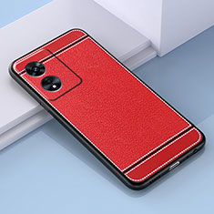 Coque Silicone Gel Motif Cuir Housse Etui S03 pour Oppo A58 5G Rouge