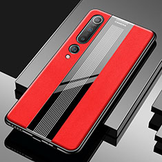Coque Silicone Gel Motif Cuir Housse Etui S03 pour Xiaomi Mi 10 Rouge