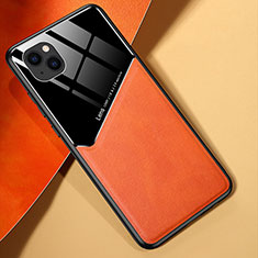 Coque Silicone Gel Motif Cuir Housse Etui S05 pour Apple iPhone 14 Plus Orange