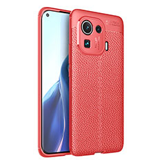 Coque Silicone Gel Motif Cuir Housse Etui S05 pour Xiaomi Mi 11 Pro 5G Rouge
