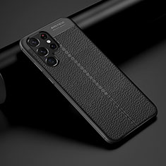 Coque Silicone Gel Motif Cuir Housse Etui S06 pour Samsung Galaxy S21 Ultra 5G Noir