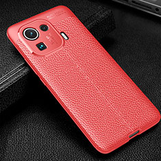 Coque Silicone Gel Motif Cuir Housse Etui S06 pour Xiaomi Mi 11 Pro 5G Rouge