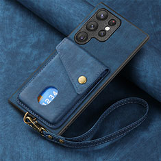Coque Silicone Gel Motif Cuir Housse Etui SD1 pour Samsung Galaxy S24 Ultra 5G Bleu