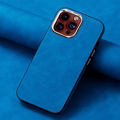 Coque Silicone Gel Motif Cuir Housse Etui SD13 pour Apple iPhone 13 Pro Max Bleu