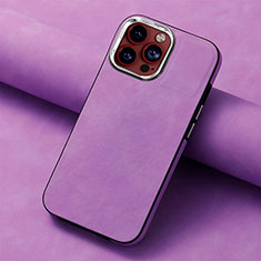 Coque Silicone Gel Motif Cuir Housse Etui SD13 pour Apple iPhone 13 Pro Max Violet Clair