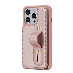 Coque Silicone Gel Motif Cuir Housse Etui SD14 pour Apple iPhone 14 Pro Max Or Rose