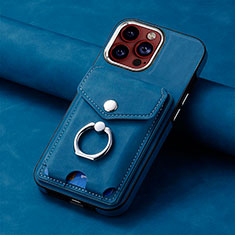Coque Silicone Gel Motif Cuir Housse Etui SD15 pour Apple iPhone 14 Pro Max Bleu
