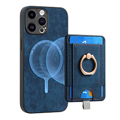 Coque Silicone Gel Motif Cuir Housse Etui SD17 pour Apple iPhone 15 Pro Bleu
